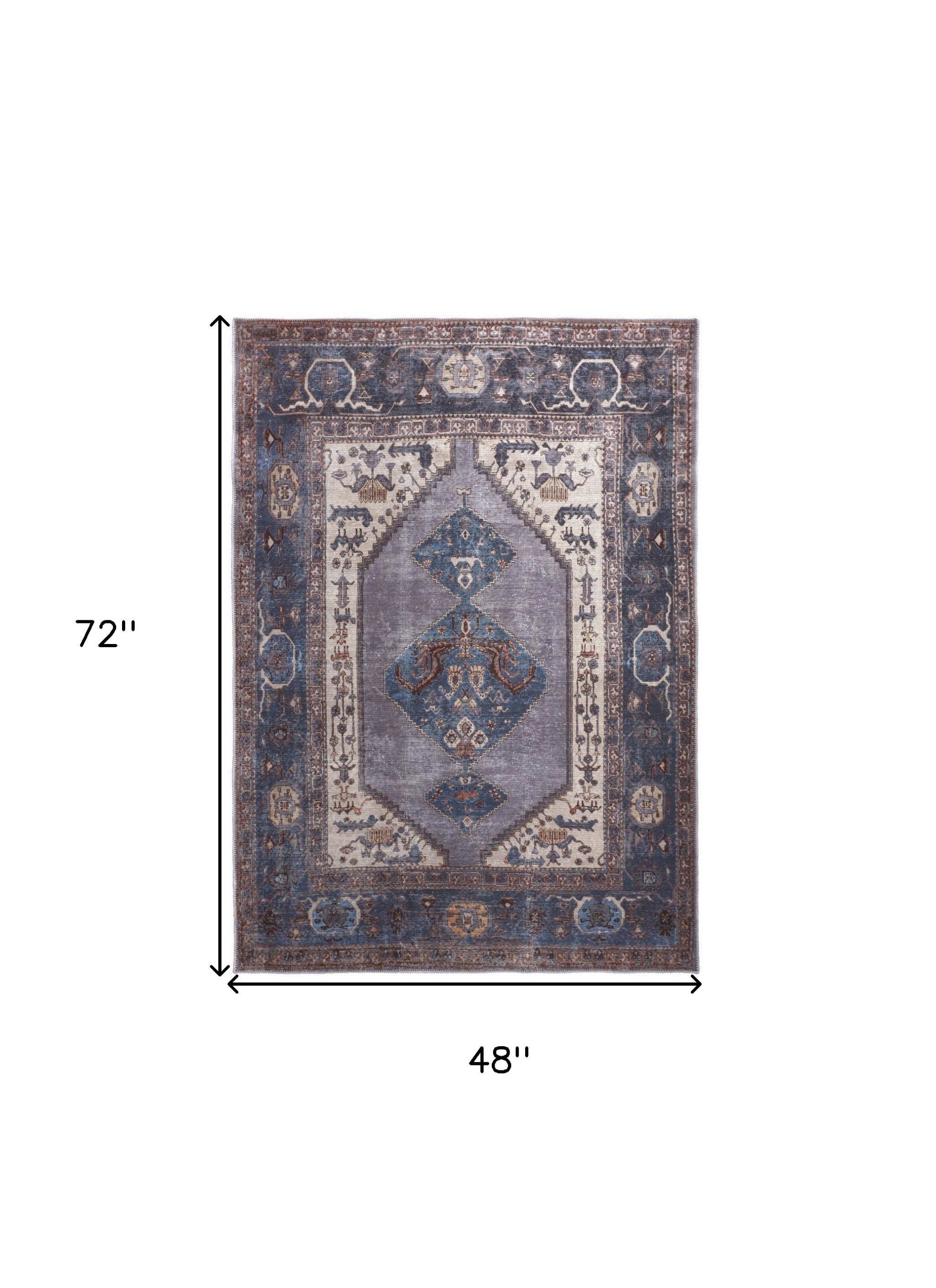 4' X 6' Blue Brown And Ivory Floral Area Rug