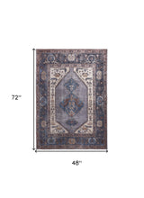 4' X 6' Blue Brown And Ivory Floral Area Rug