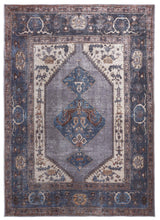 4' X 6' Blue Brown And Ivory Floral Area Rug