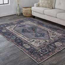 4' X 6' Blue Brown And Ivory Floral Area Rug