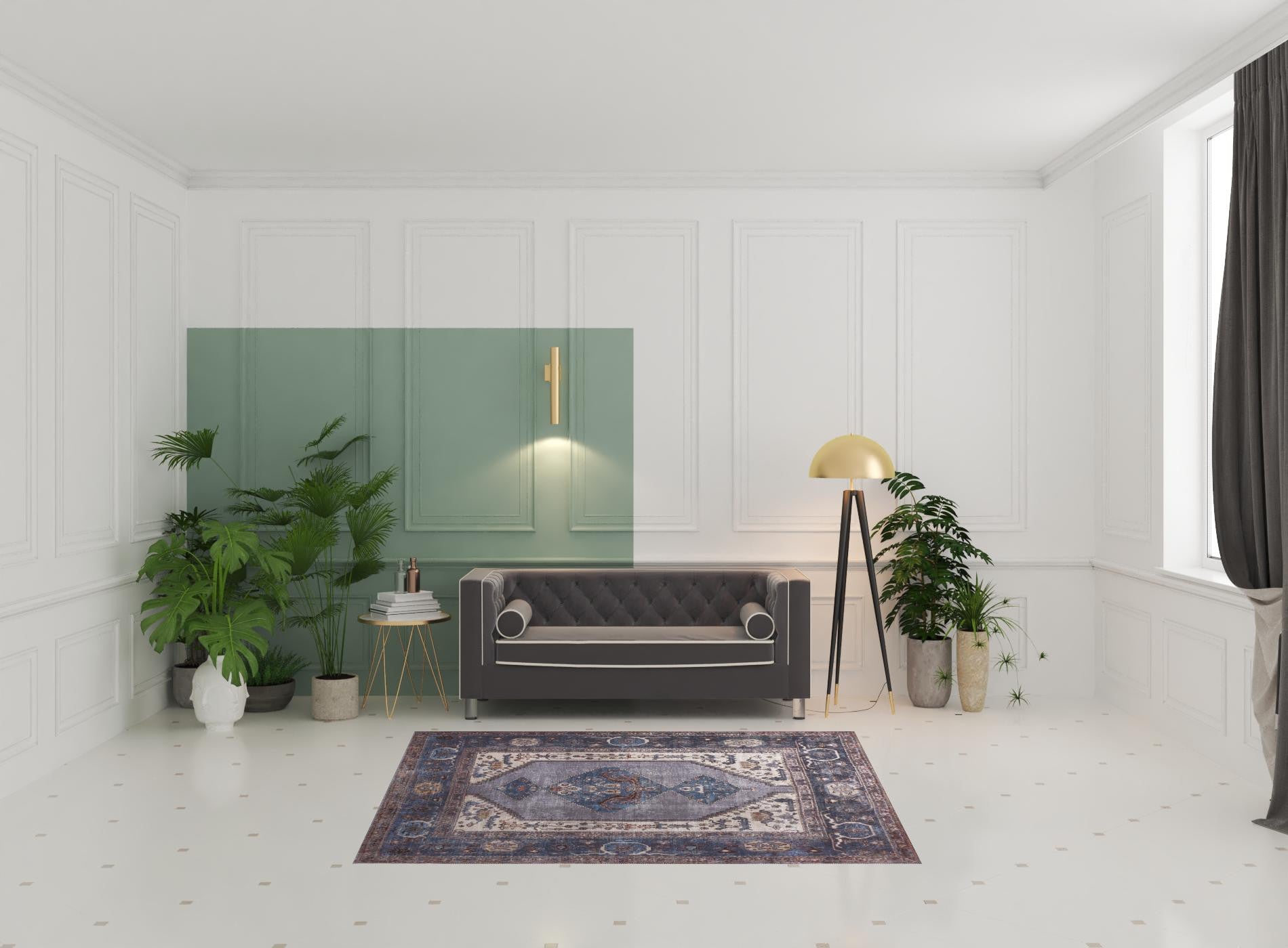 4' X 6' Blue Brown And Ivory Floral Area Rug