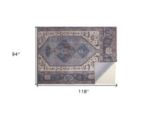 4' X 6' Blue Brown And Ivory Floral Area Rug