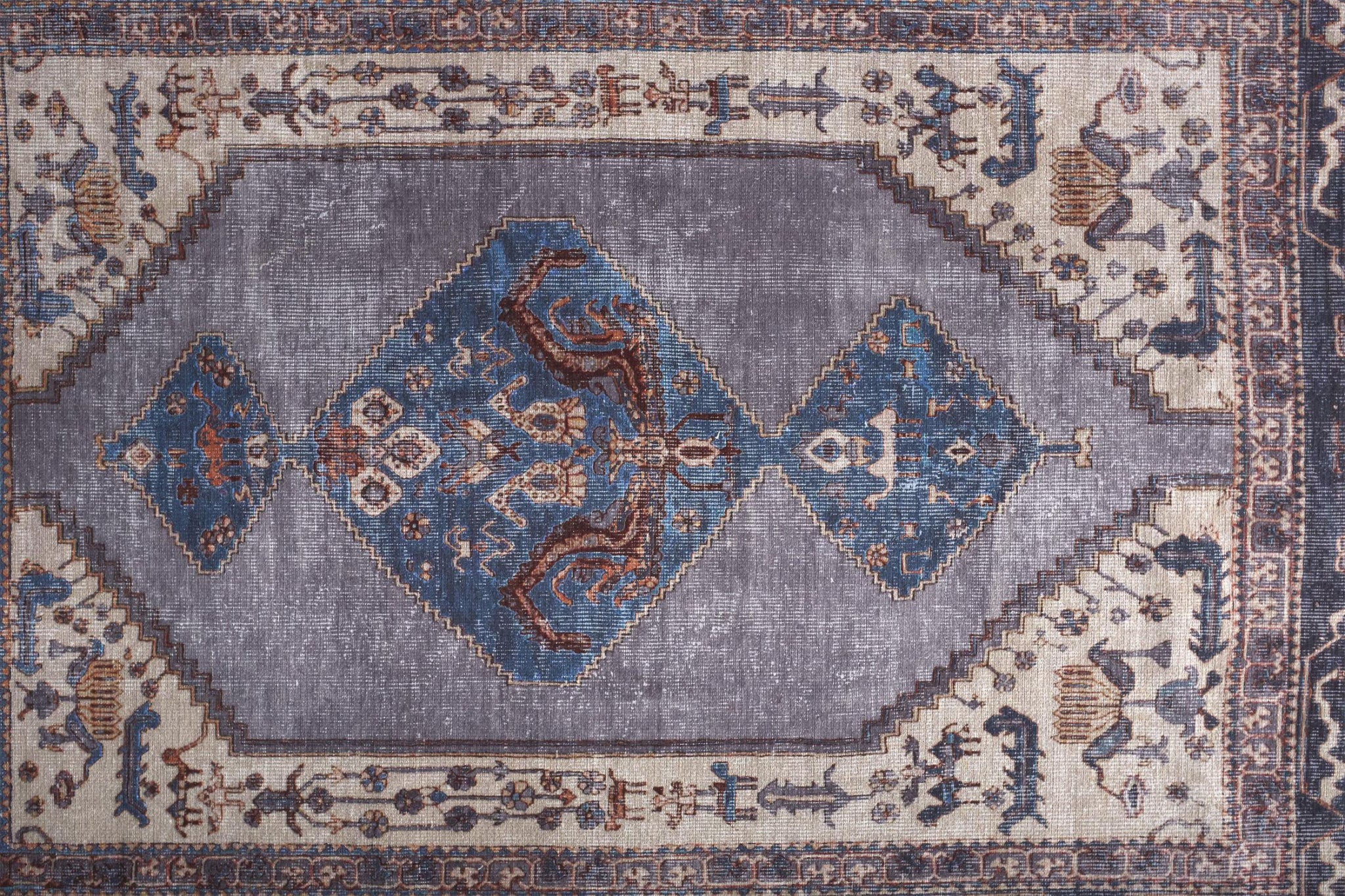 4' X 6' Blue Brown And Ivory Floral Area Rug