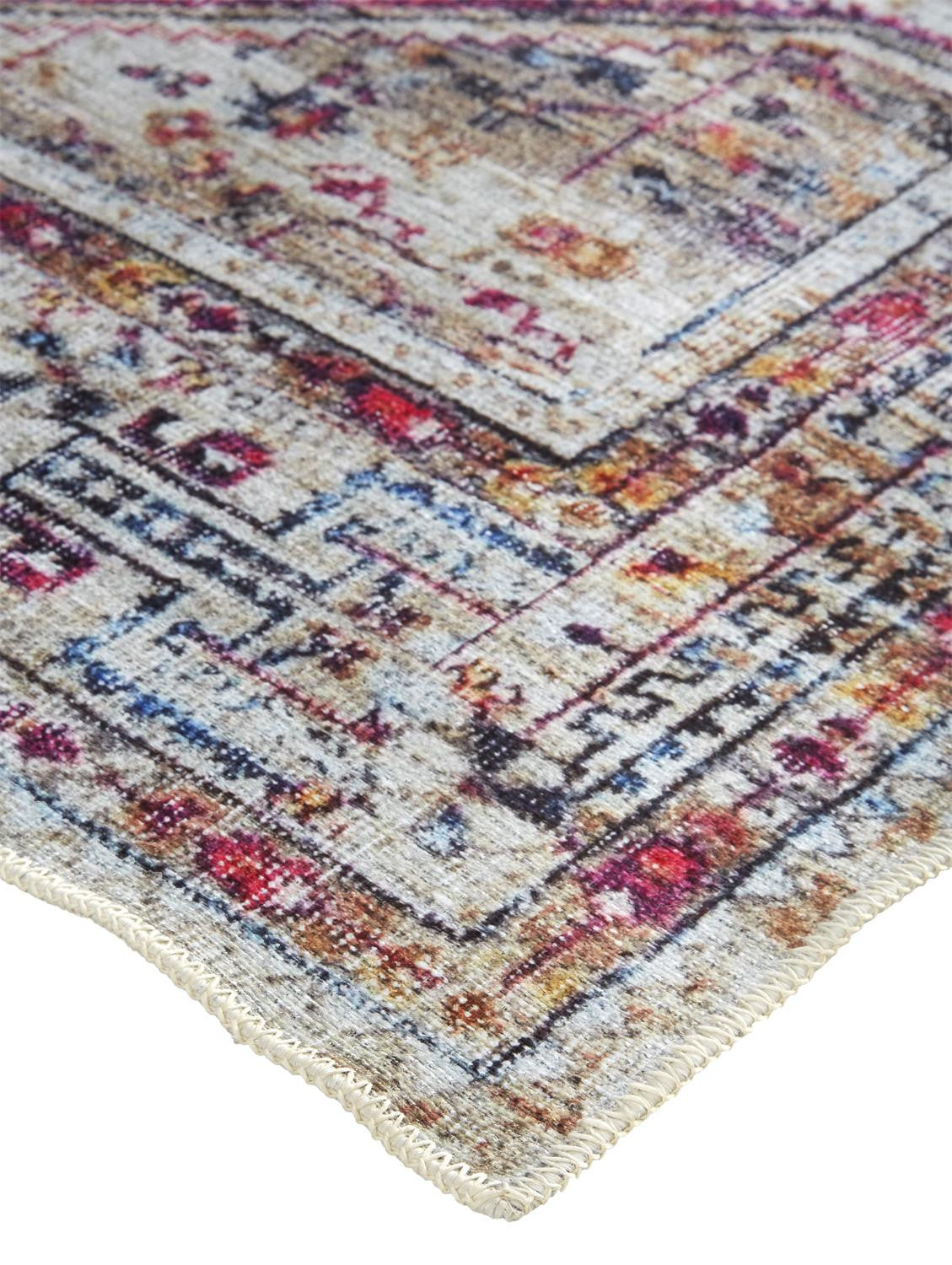 4' X 6' Ivory Red And Pink Abstract Area Rug