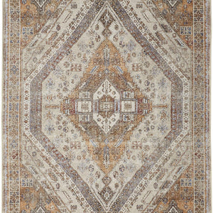 8' X 10' Ivory Orange And Brown Abstract Area Rug