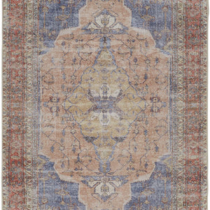 Red Tan And Blue Abstract Area Rug - 4' x 6'