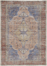 Red Tan And Blue Abstract Area Rug - 4' x 6'