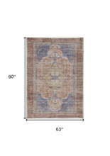 Red Tan And Blue Abstract Area Rug - 4' x 6'