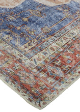 Red Tan And Blue Abstract Area Rug - 4' x 6'