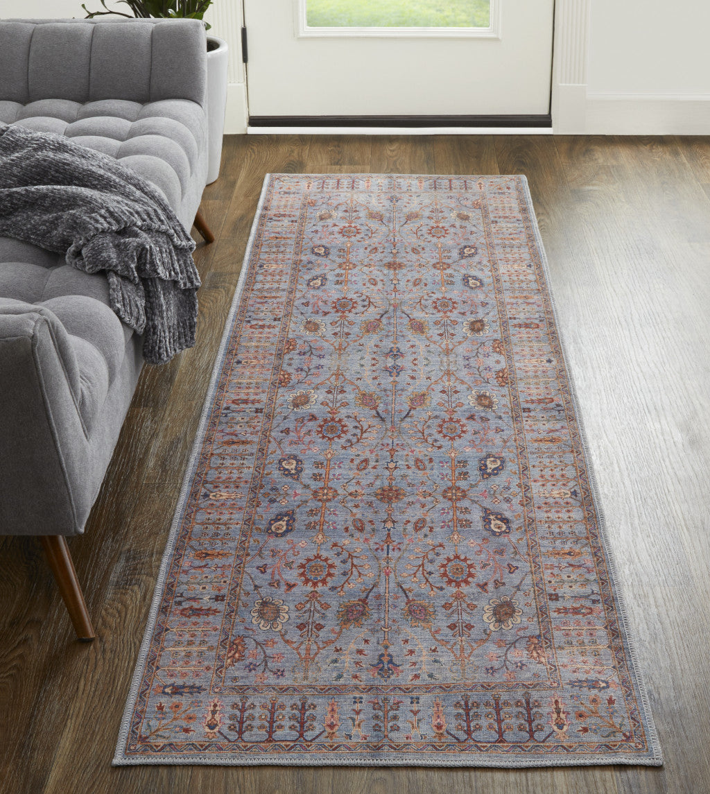 4' X 6' Gray Blue And Red Floral Power Loom Area Rug