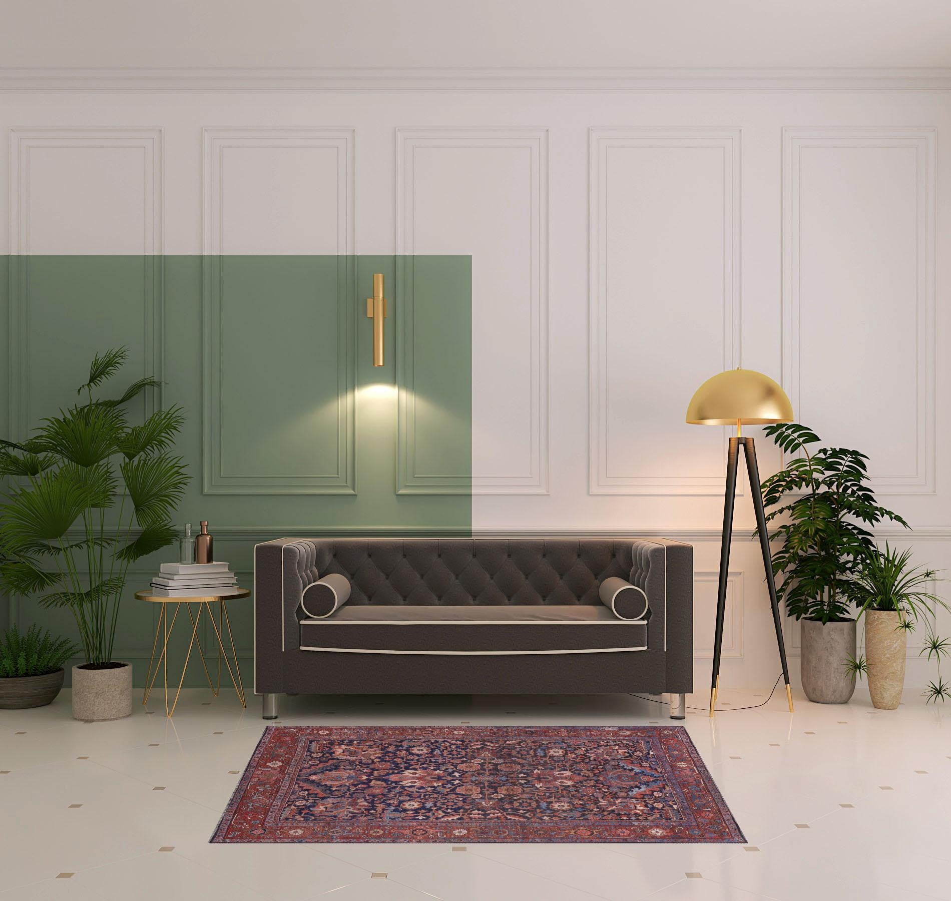 Red Orange And Blue Floral Power Loom Area Rug