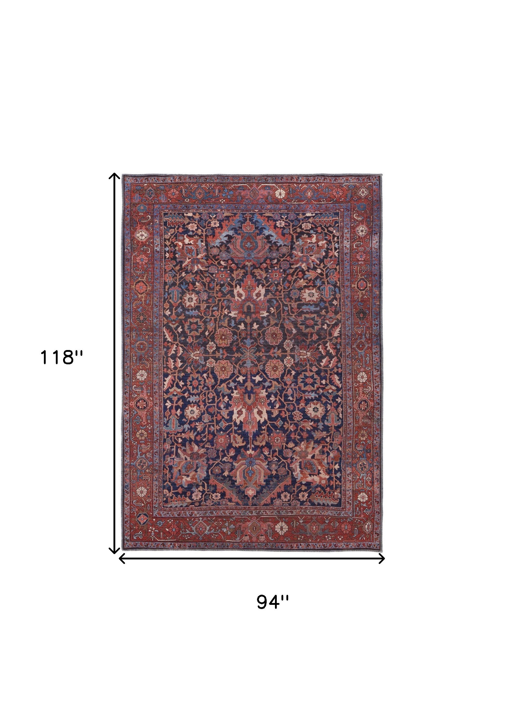 Red Orange And Blue Floral Power Loom Area Rug