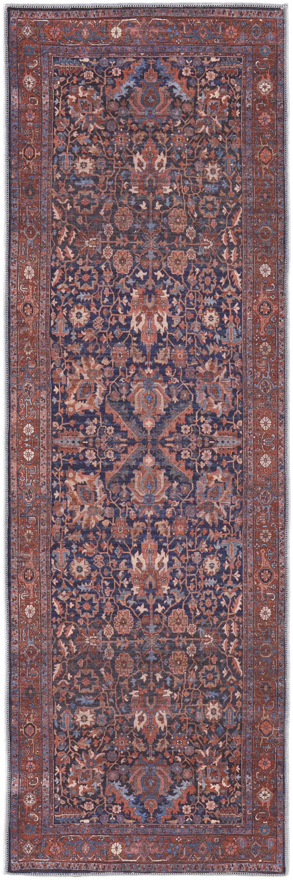 Red Orange And Blue Floral Power Loom Area Rug