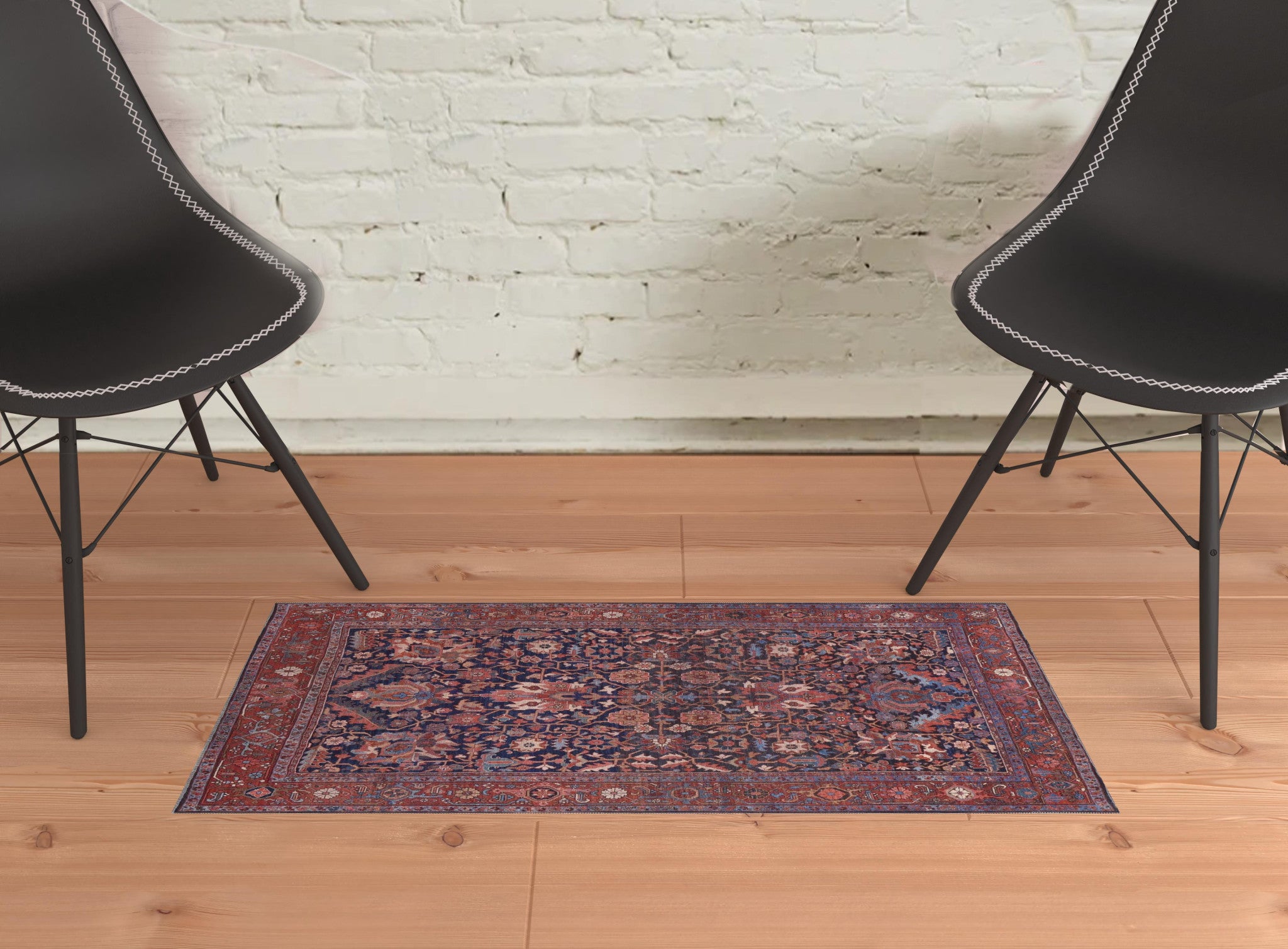 Red Orange And Blue Floral Power Loom Area Rug