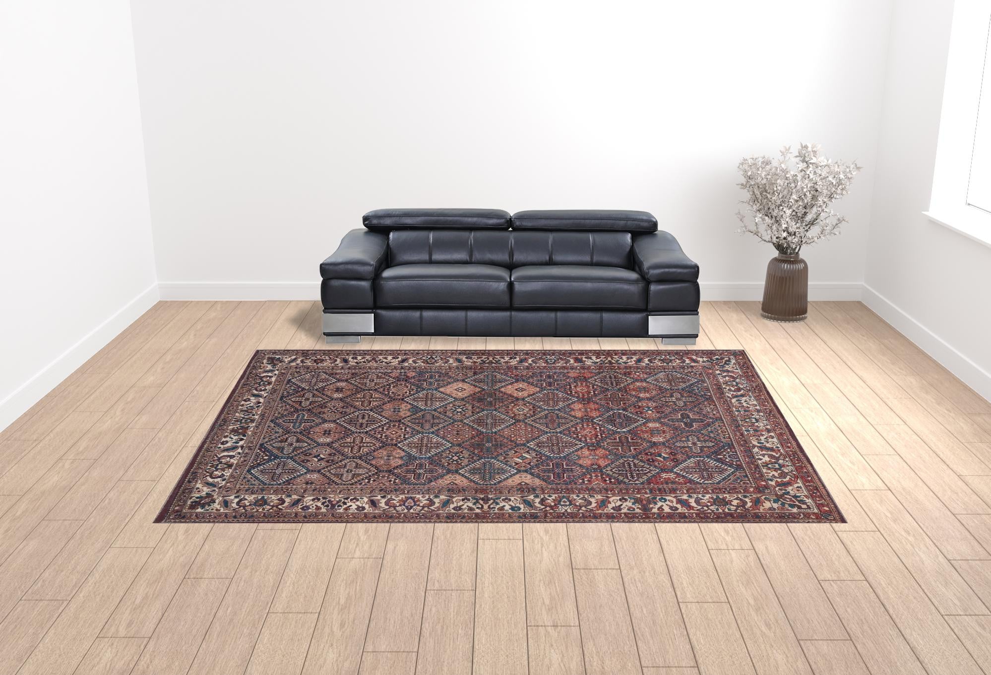 4' X 6' Brown Red And Ivory Floral Power Loom Area Rug