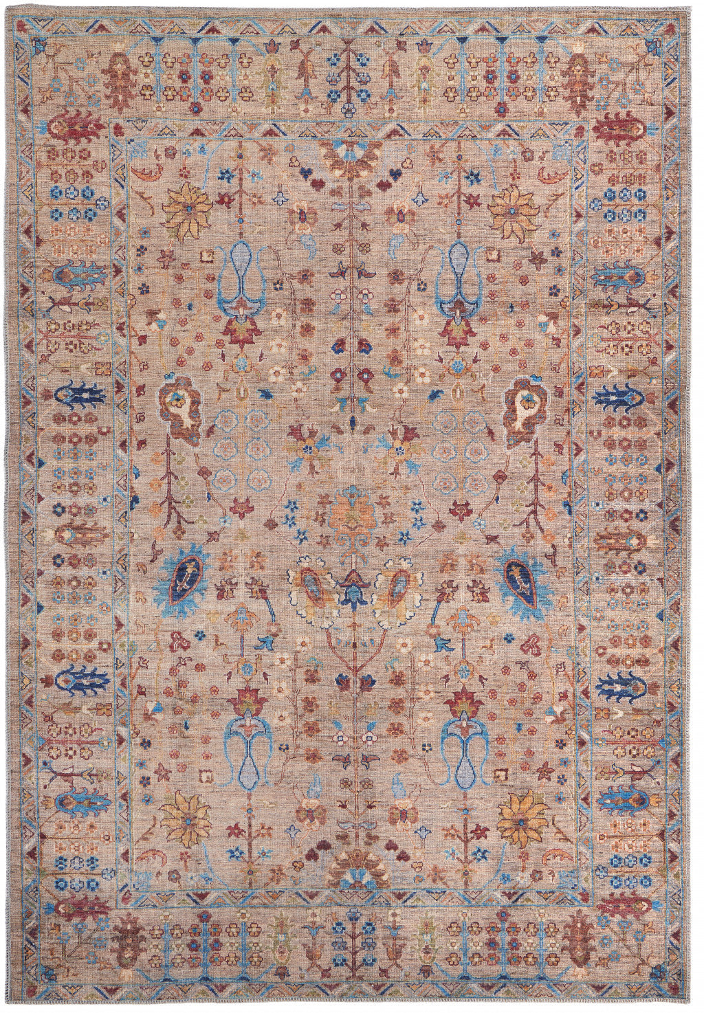 4' X 6' Tan Pink And Blue Floral Power Loom Area Rug
