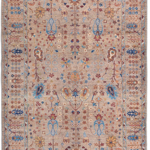 4' X 6' Tan Pink And Blue Floral Power Loom Area Rug
