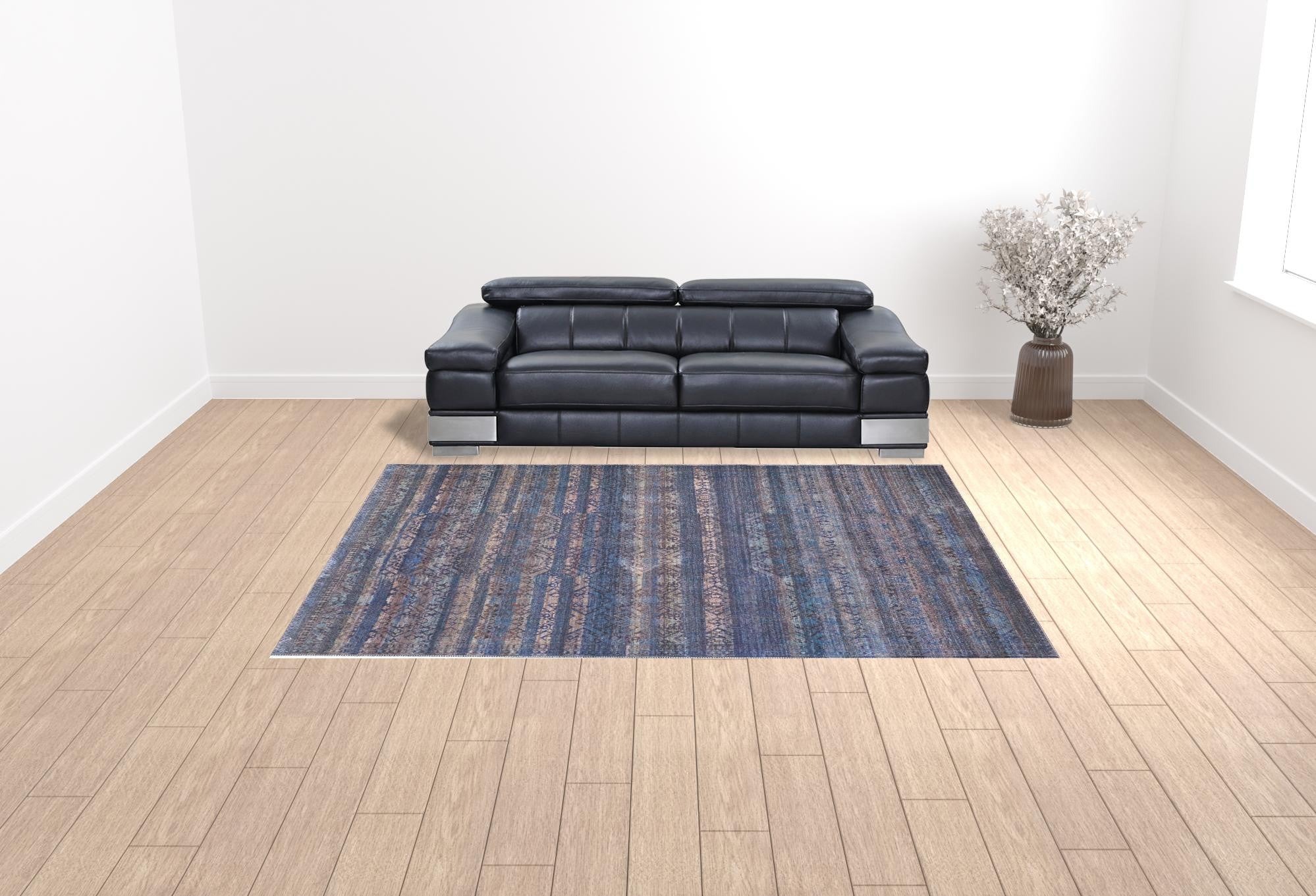 4' X 6' Blue Purple And Brown Floral Power Loom Area Rug