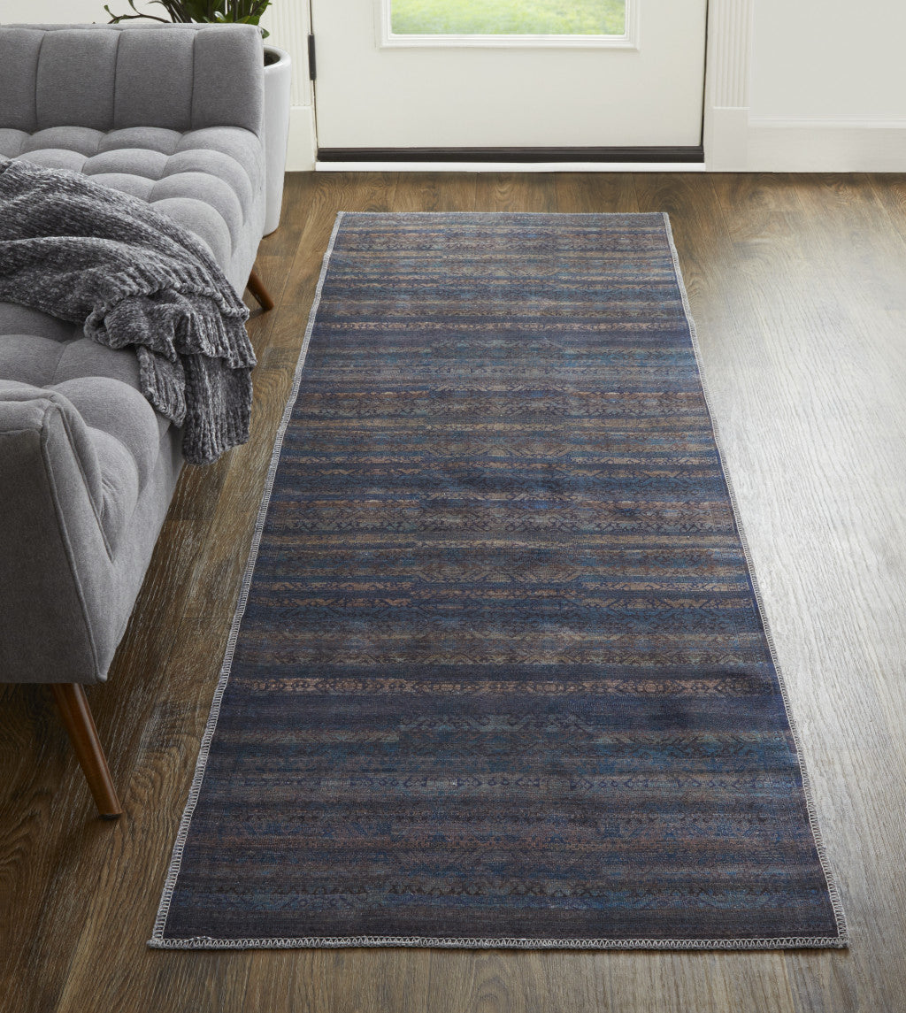 4' X 6' Blue Purple And Brown Floral Power Loom Area Rug