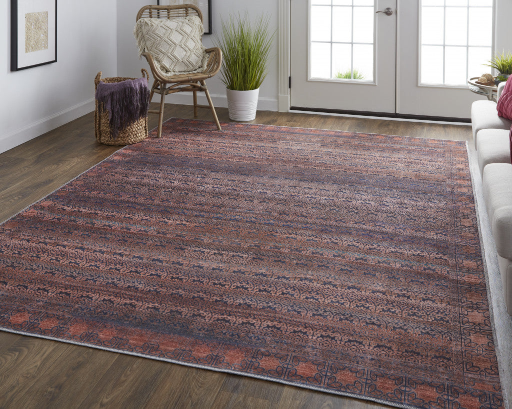 4' X 6' Red Brown And Blue Floral Power Loom Area Rug