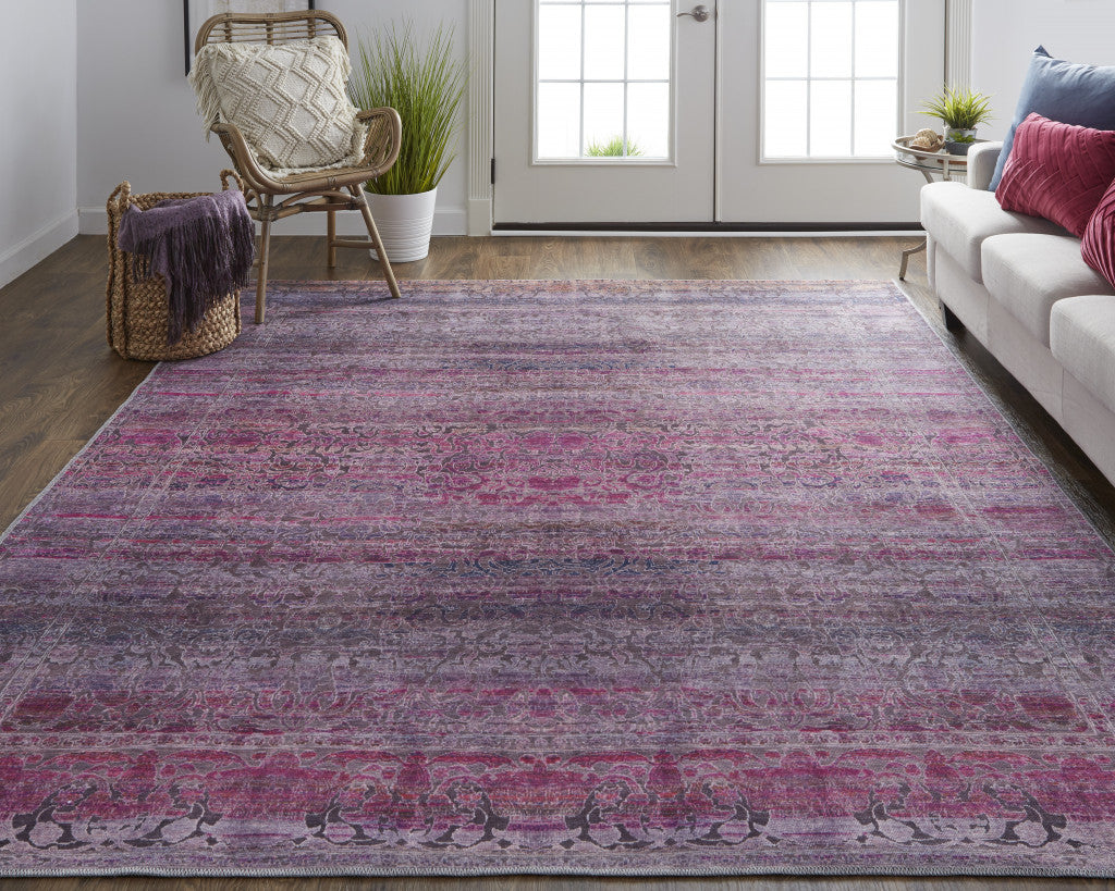 4' X 6' Pink And Purple Floral Power Loom Area Rug
