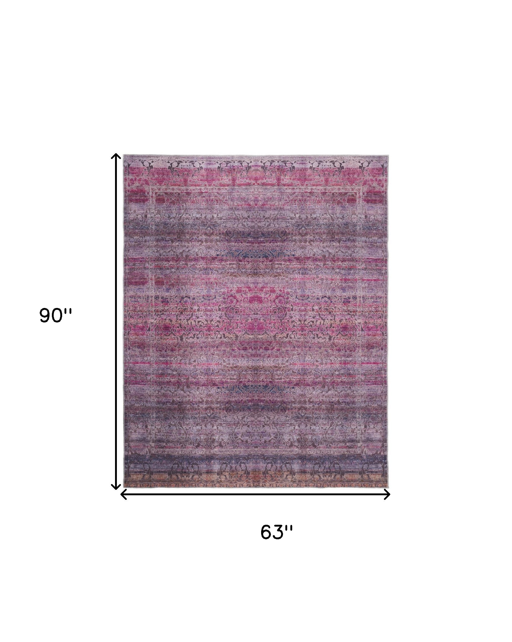 4' X 6' Pink And Purple Floral Power Loom Area Rug