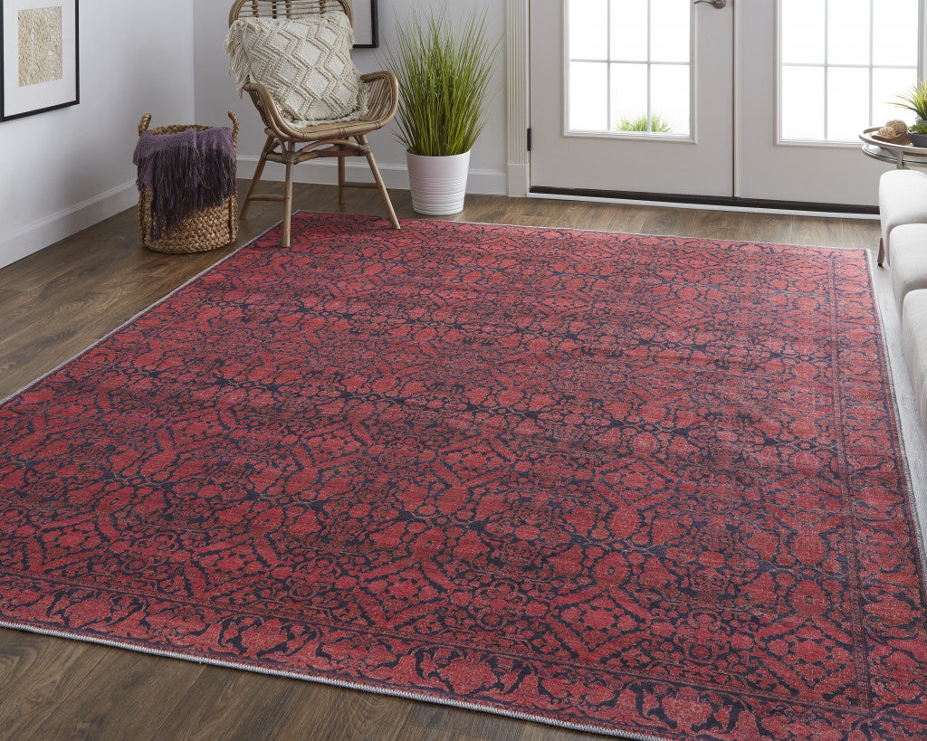 4' X 6' Red And Black Floral Power Loom Area Rug