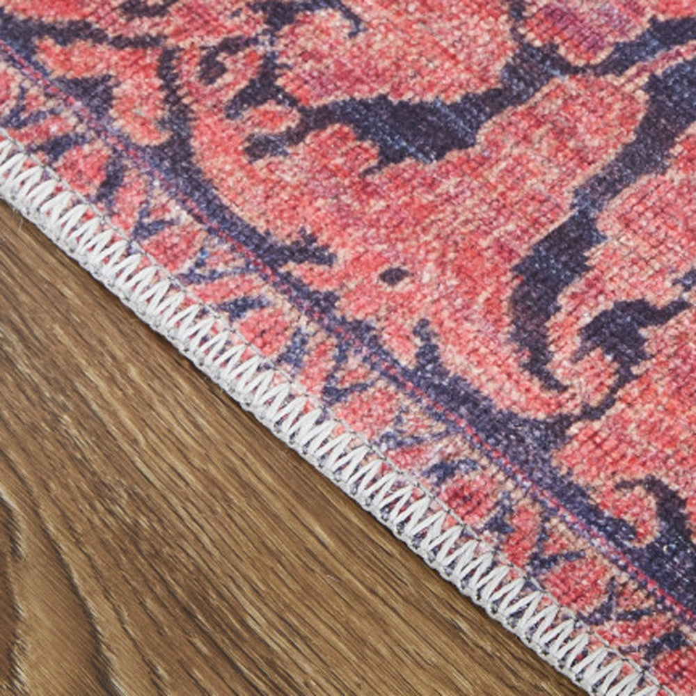 4' X 6' Red And Black Floral Power Loom Area Rug