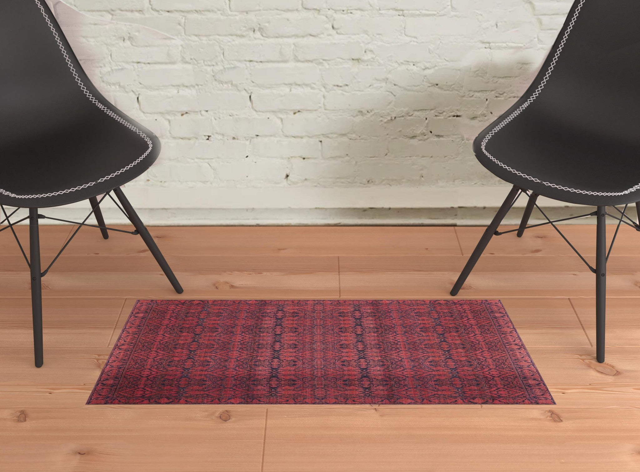 4' X 6' Red And Black Floral Power Loom Area Rug