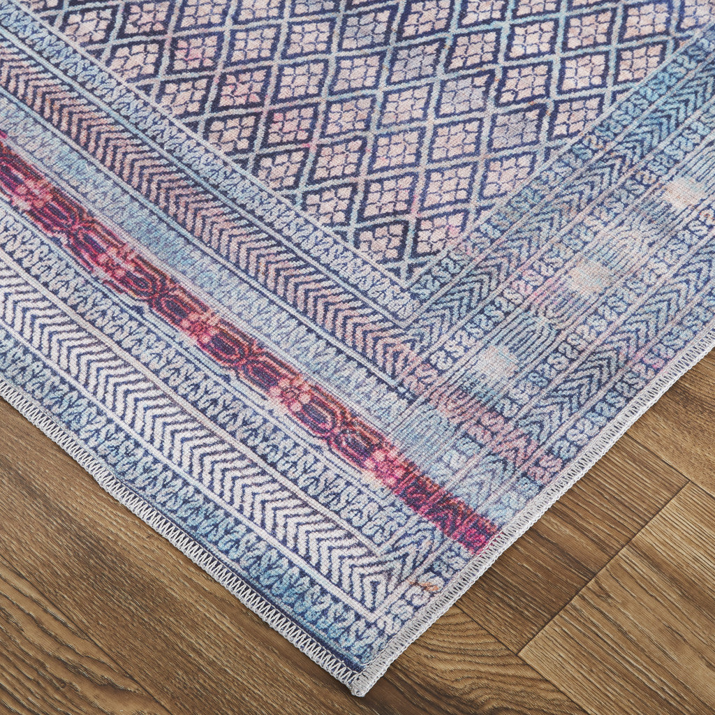 4' X 6' Tan Blue And Pink Striped Power Loom Area Rug