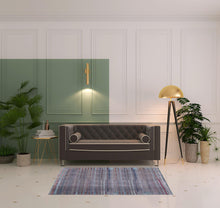 4' X 6' Tan Blue And Pink Striped Power Loom Area Rug