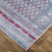 4' X 6' Tan Blue And Pink Striped Power Loom Area Rug