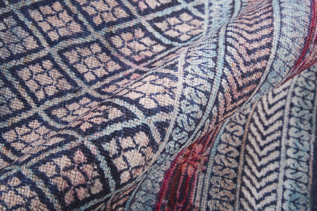 4' X 6' Tan Blue And Pink Striped Power Loom Area Rug