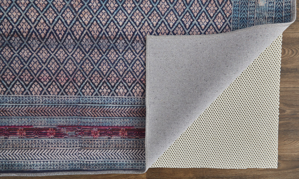 4' X 6' Tan Blue And Pink Striped Power Loom Area Rug