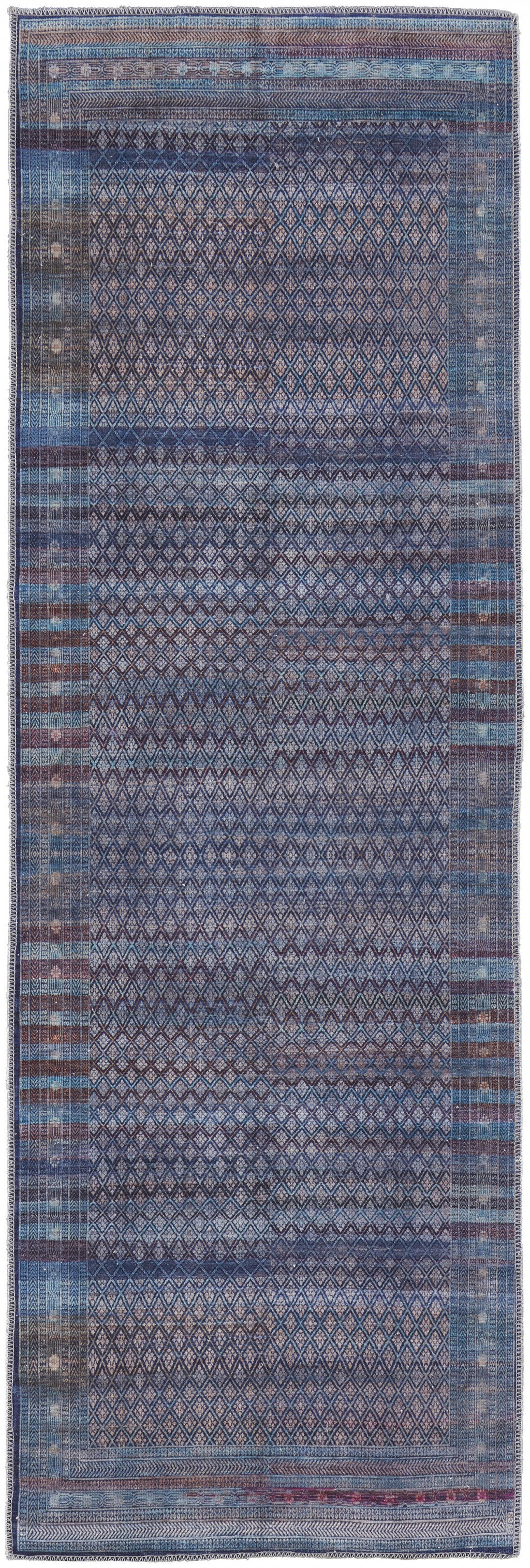 4' X 6' Tan Blue And Pink Striped Power Loom Area Rug