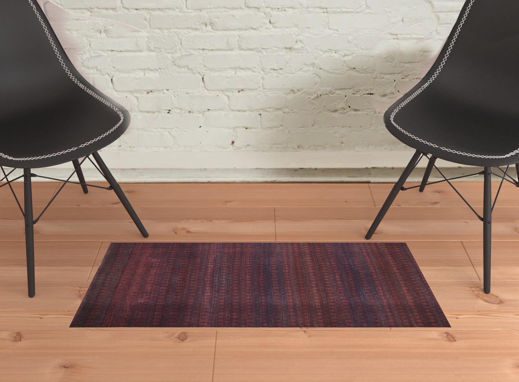 4' X 6' Red And Gray Striped Power Loom Area Rug