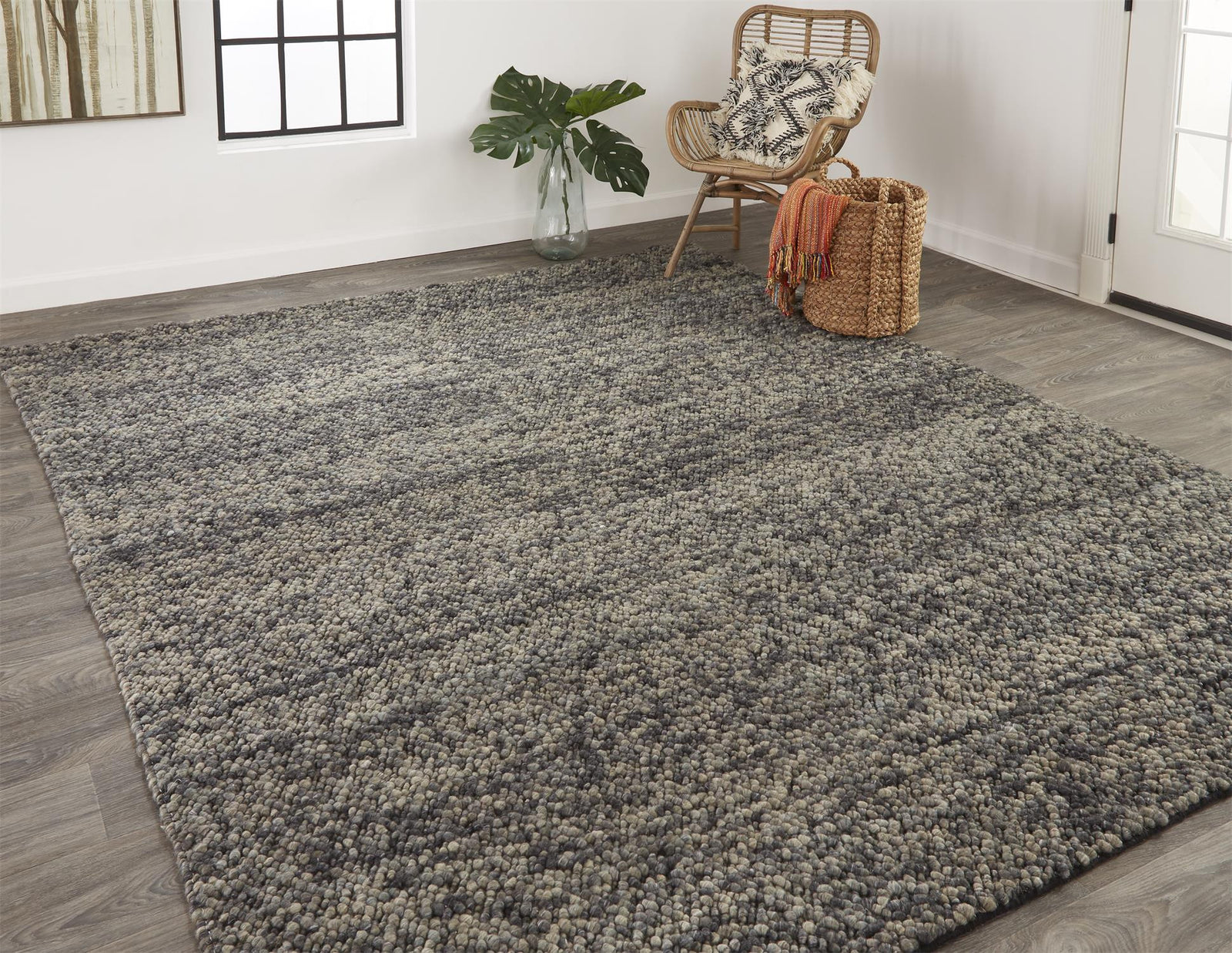 10' X 13' Gray Taupe And Black Wool Hand Woven Stain Resistant Area Rug