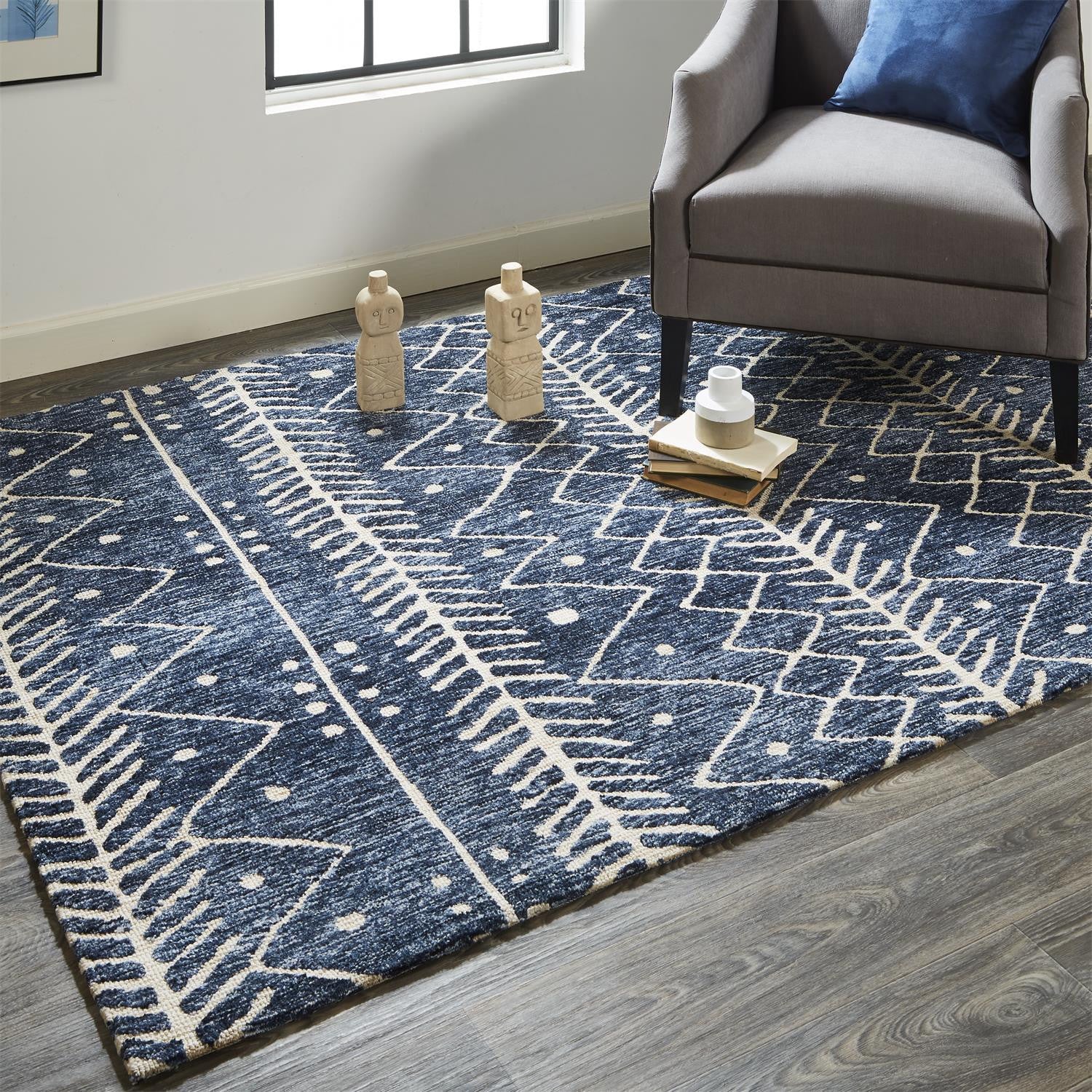 Blue And Ivory Striped Stain Resistant Area Rug - 10' X 13'