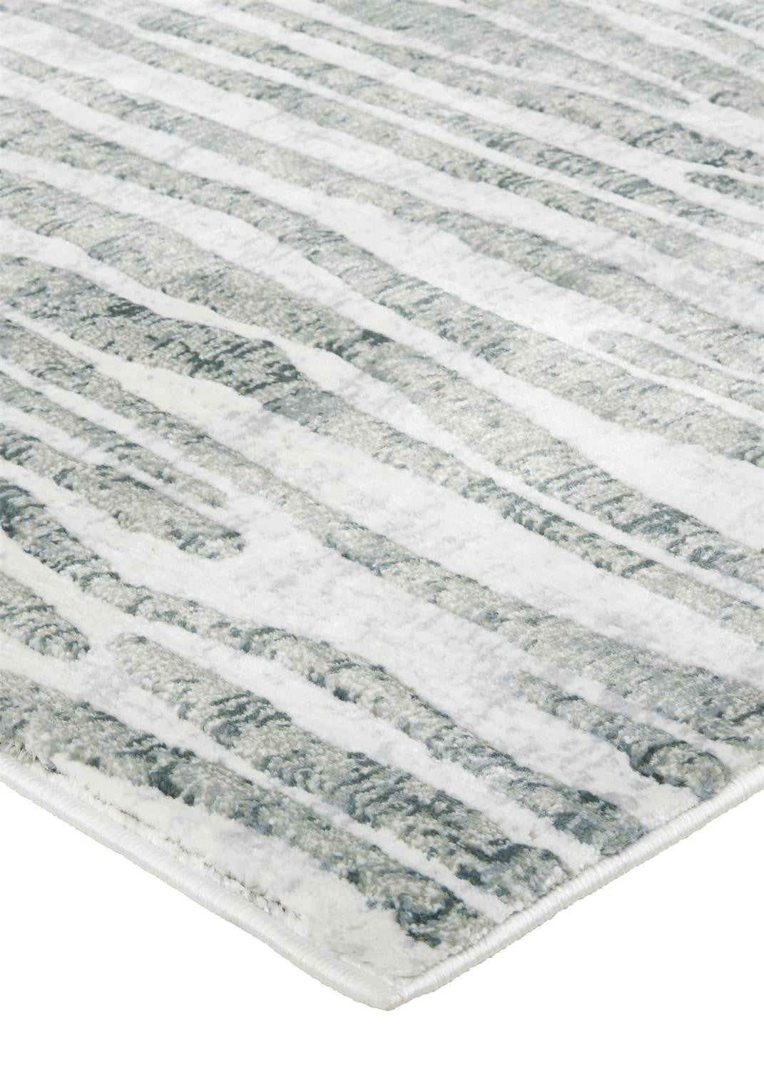 Gray Green And Ivory Striped Distressed Stain Resistant Area Rug  10' x 13'