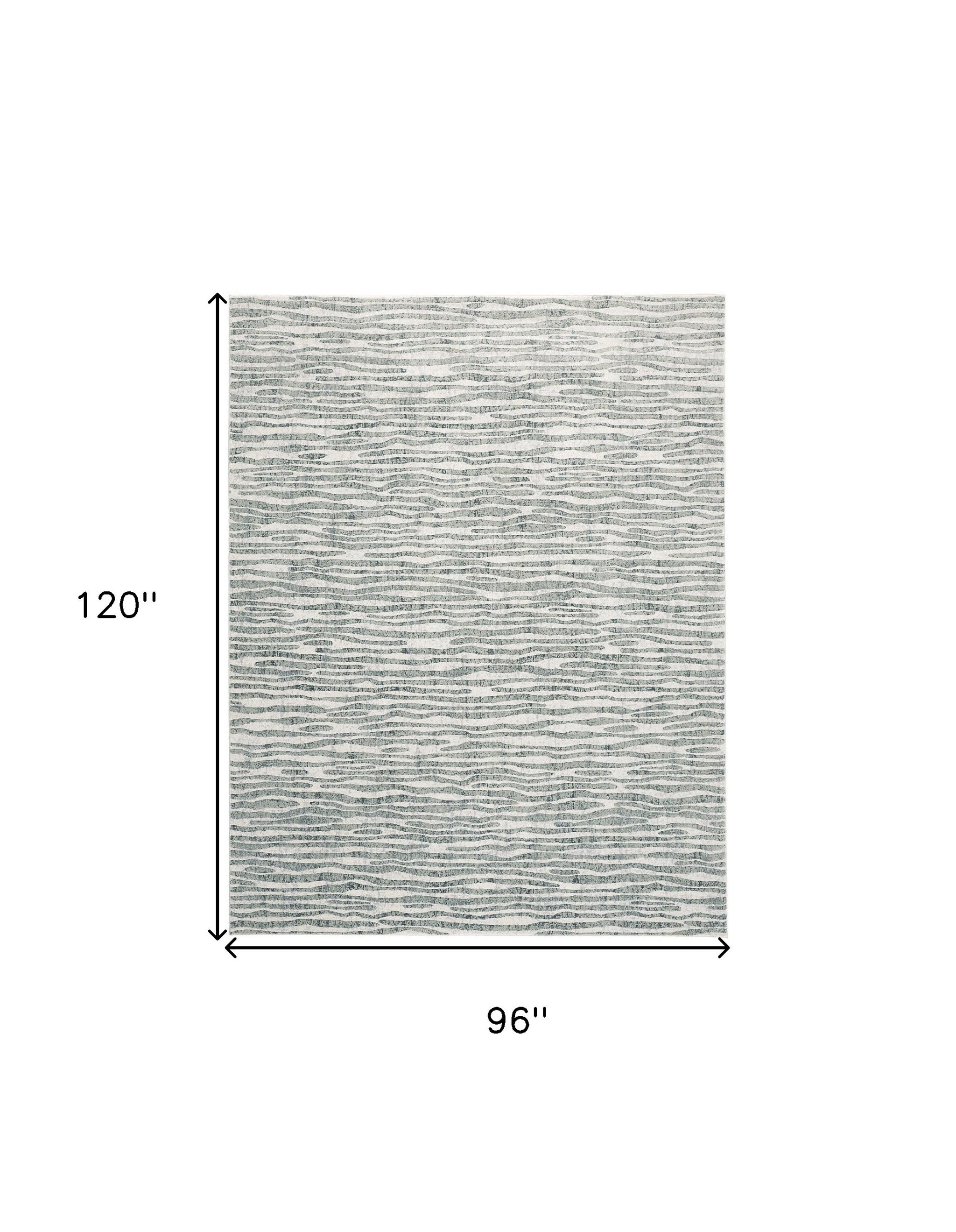 Gray Green And Ivory Striped Distressed Stain Resistant Area Rug  10' x 13'