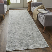Gray Green And Ivory Striped Distressed Stain Resistant Area Rug  10' x 13'