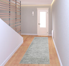 Gray Green And Ivory Striped Distressed Stain Resistant Area Rug  10' x 13'