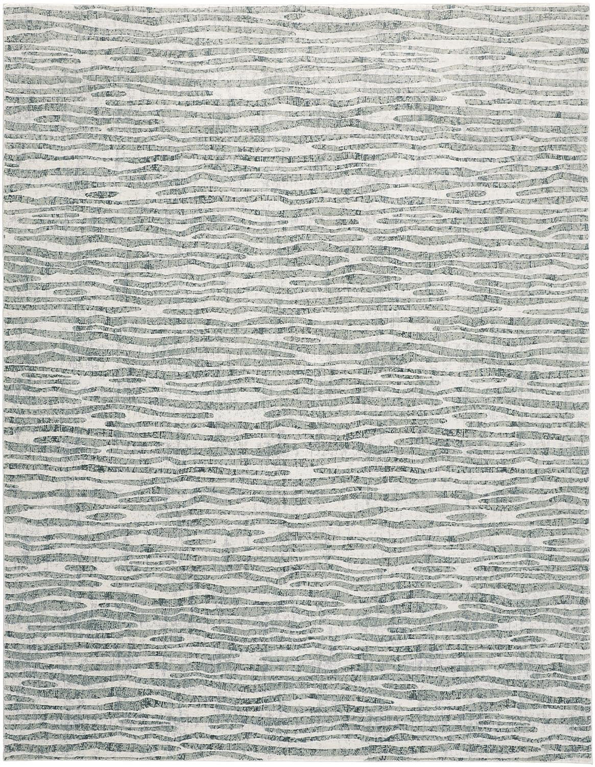 Gray Green And Ivory Striped Distressed Stain Resistant Area Rug  10' x 13'