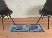 9' X 12' Blue Ivory And Gray Wool Striped Tufted Handmade Area Rug