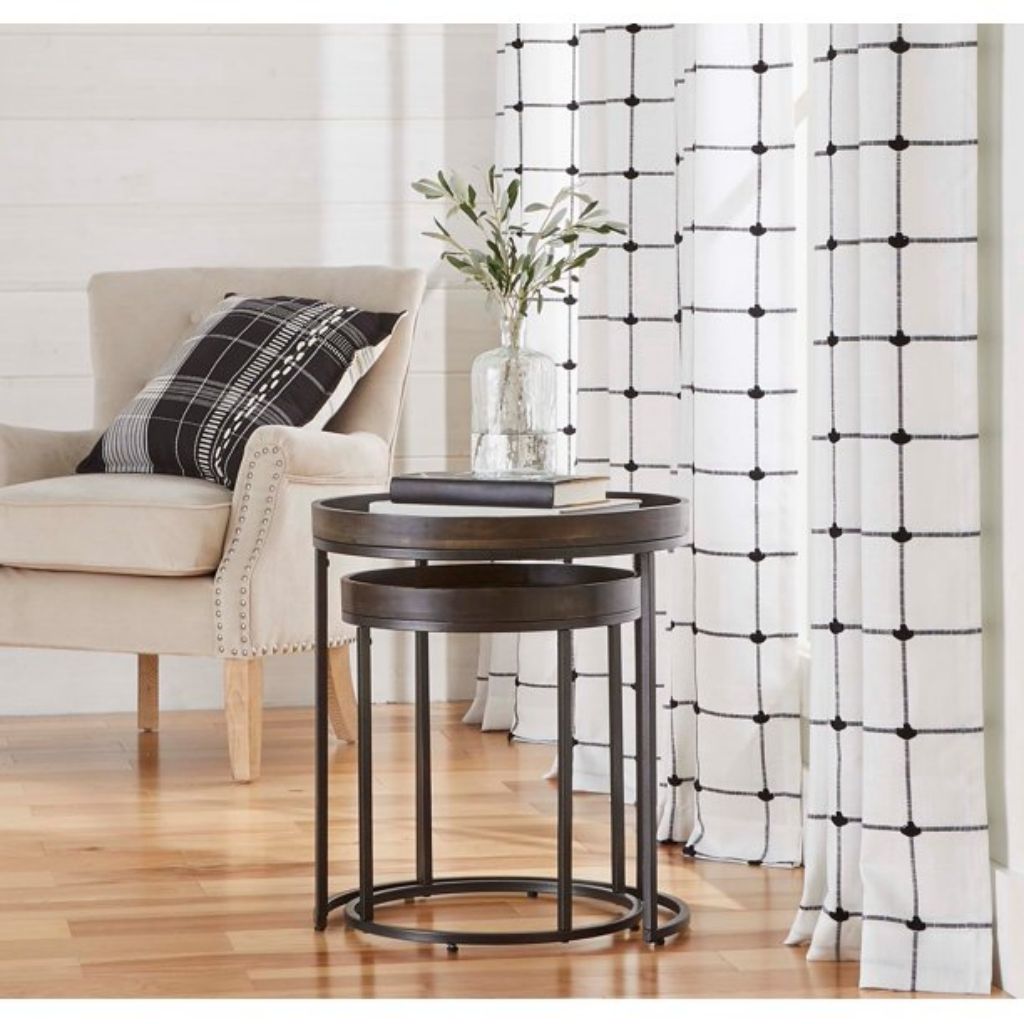 22" Black And Dark Walnut Solid Wood Round End Table