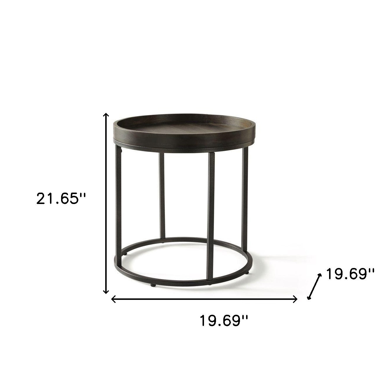 22" Black And Dark Walnut Solid Wood Round End Table