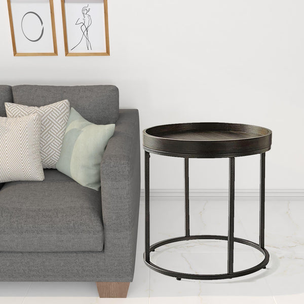 22" Black And Dark Walnut Solid Wood Round End Table