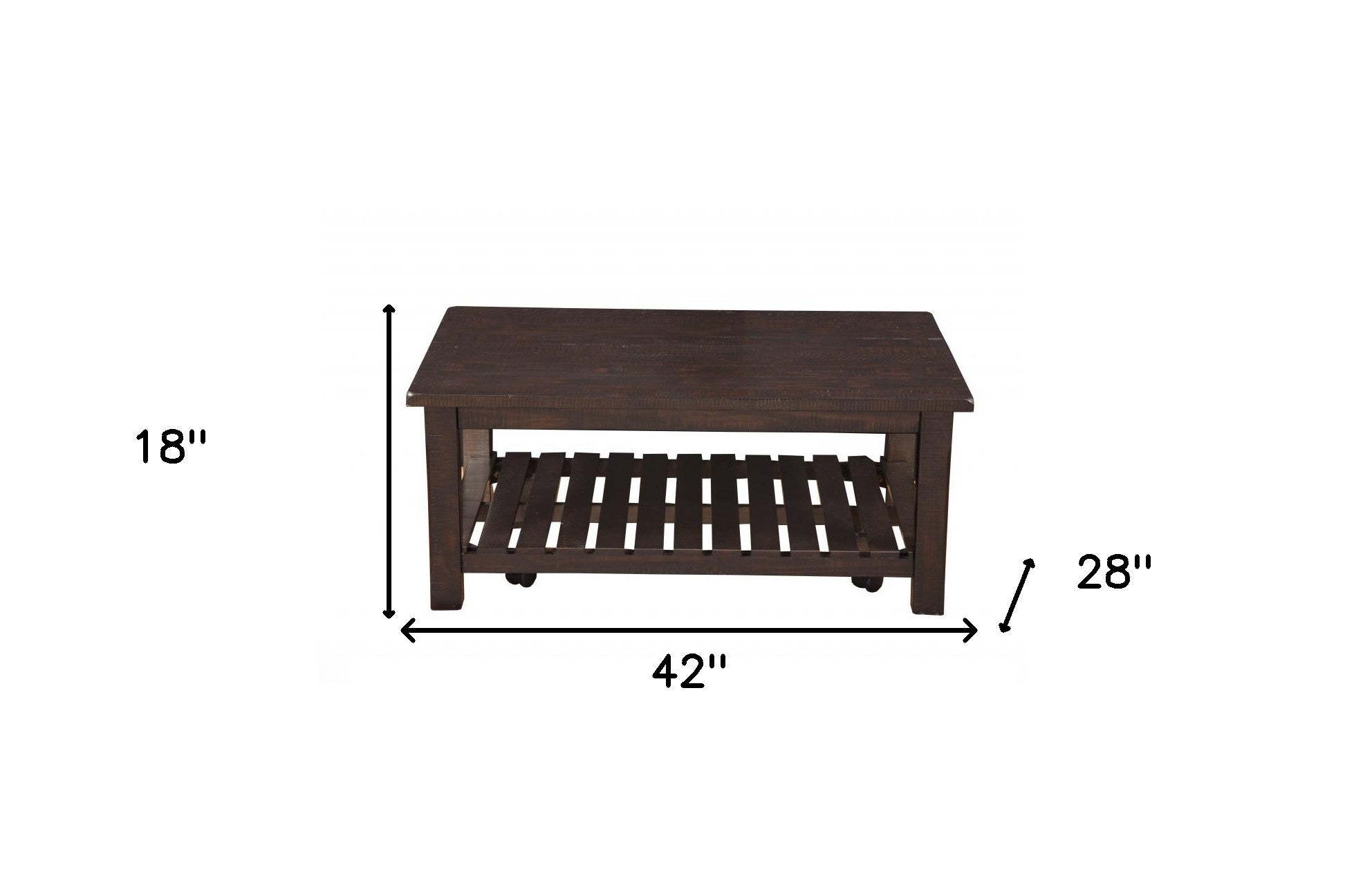 42" Espresso Solid Wood Rectangular Distressed Coffee Table With Shelf