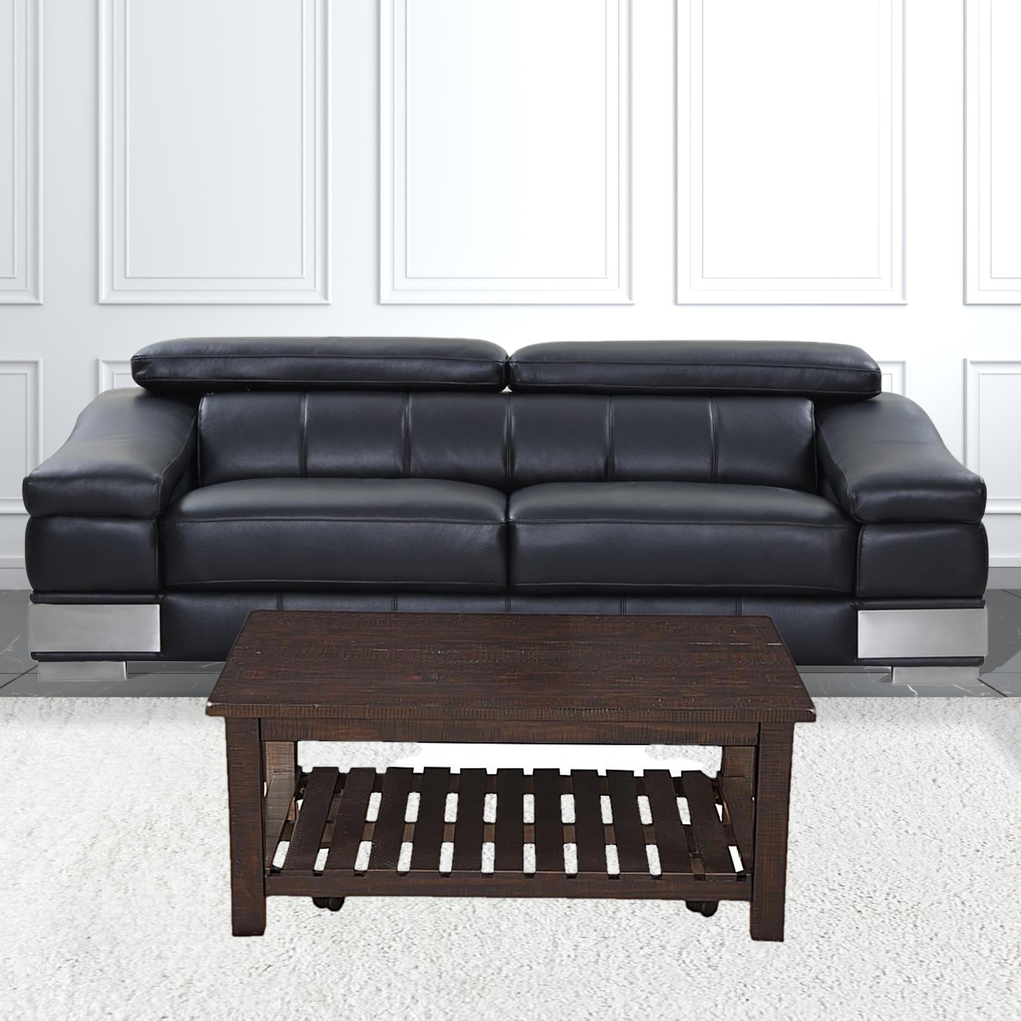 42" Espresso Solid Wood Rectangular Distressed Coffee Table With Shelf