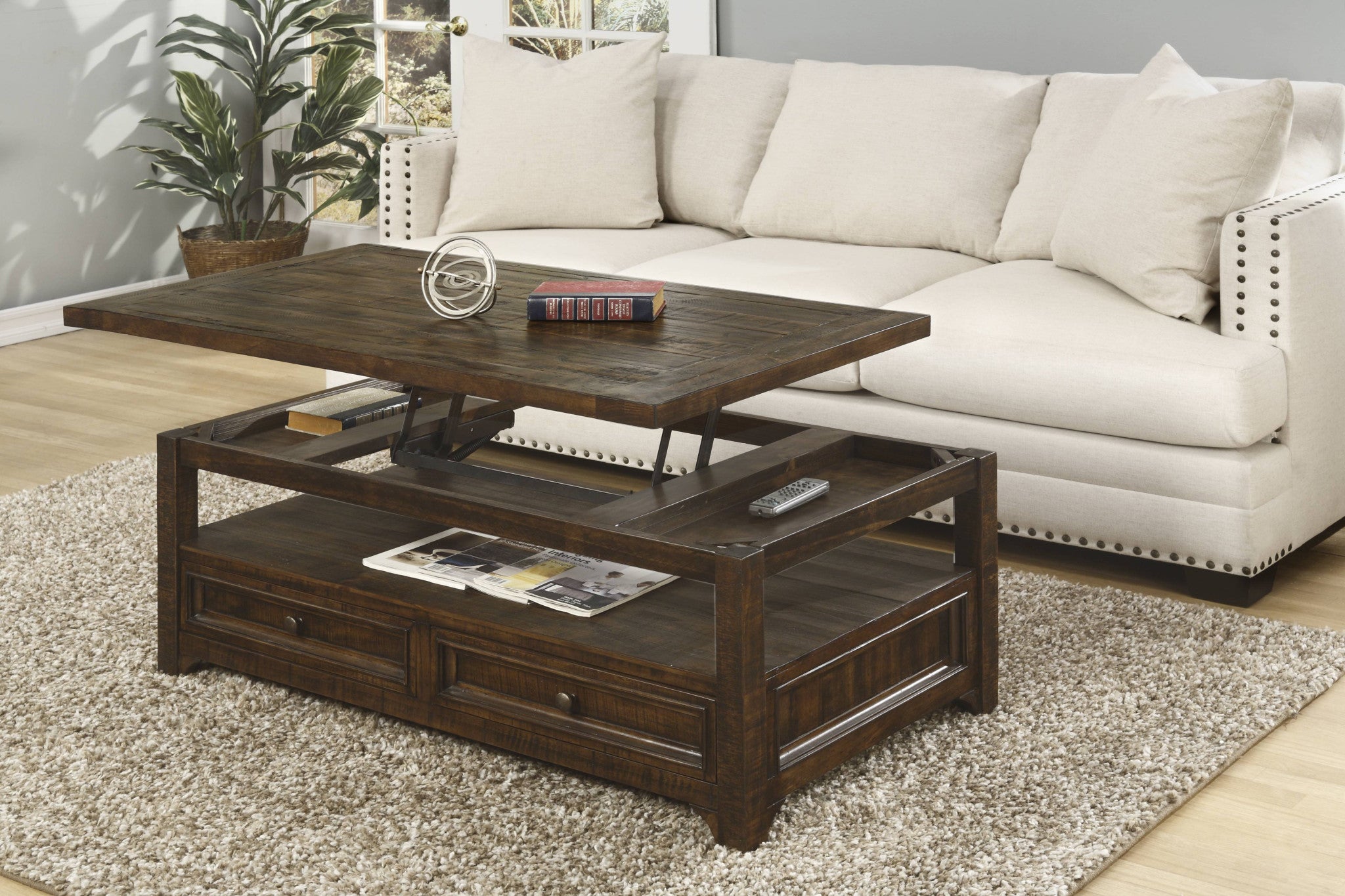 48" Dark Mocha Solid Wood Rectangular Lift Top Storage Coffee Table